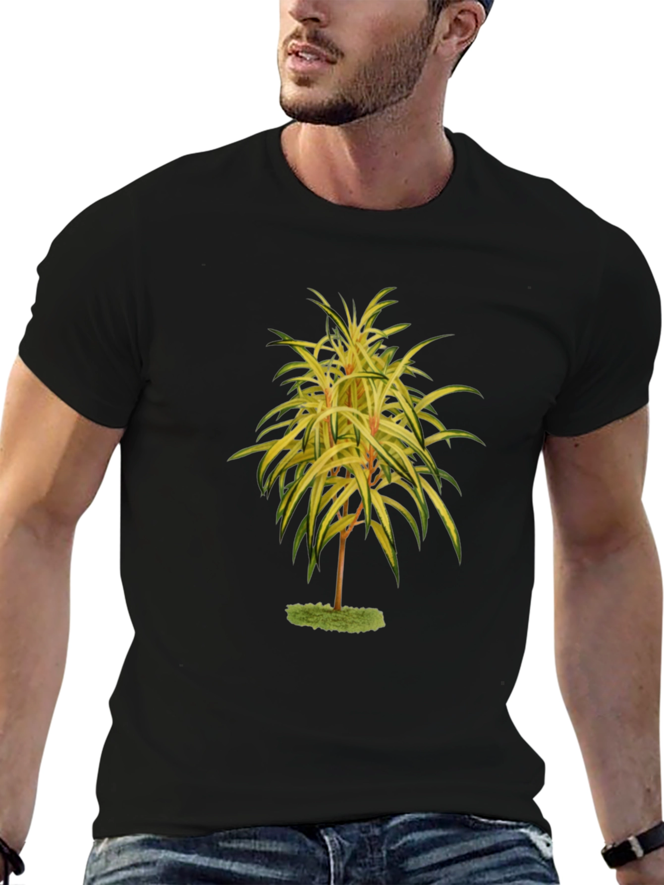 Botanical Tree Print Black T-Shirt