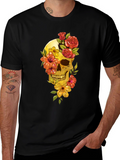 Floral Skull Graphic Tee - Mens Black T-Shirt