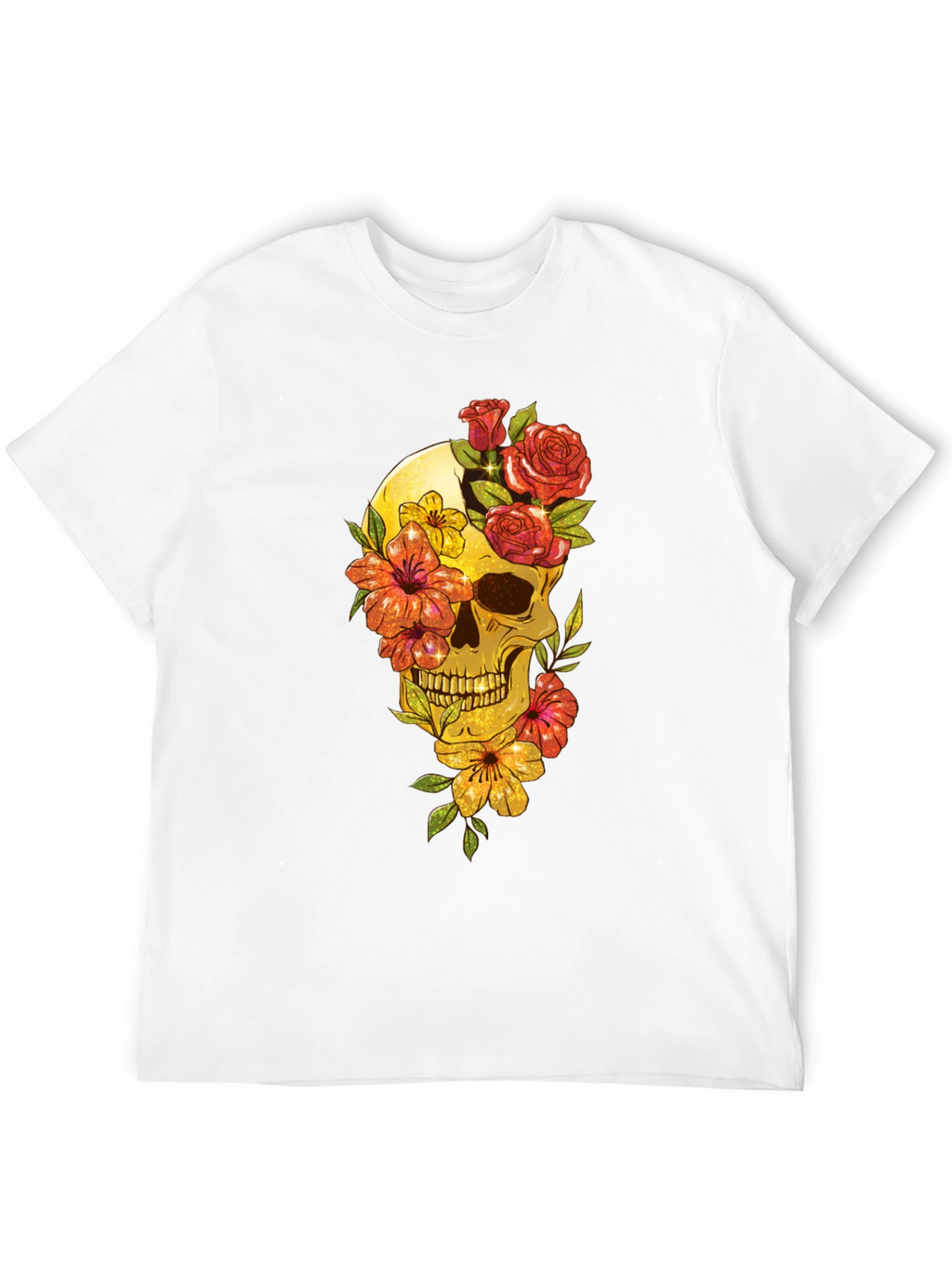 Floral Skull Graphic Tee - Mens Black T-Shirt