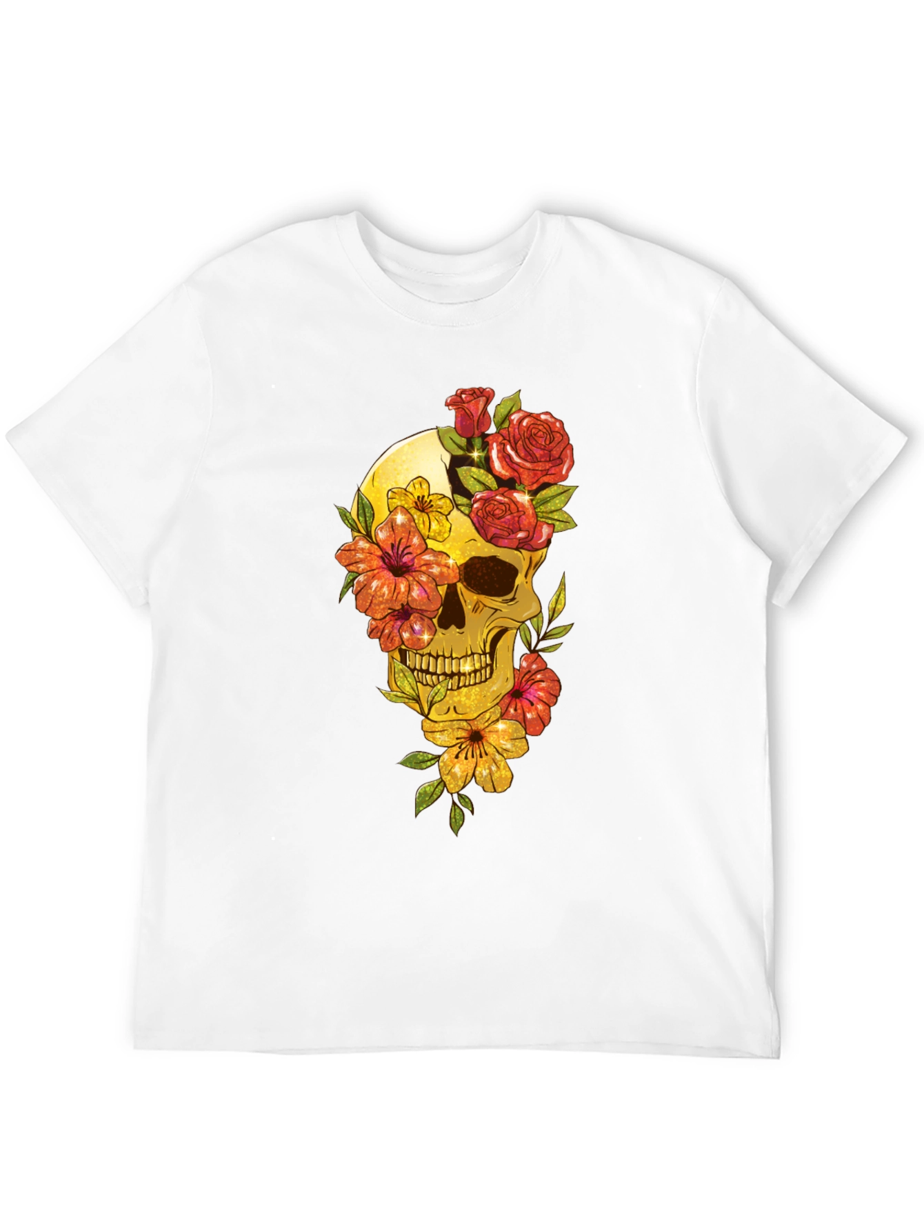 Floral Skull Graphic Tee - Mens Black T-Shirt