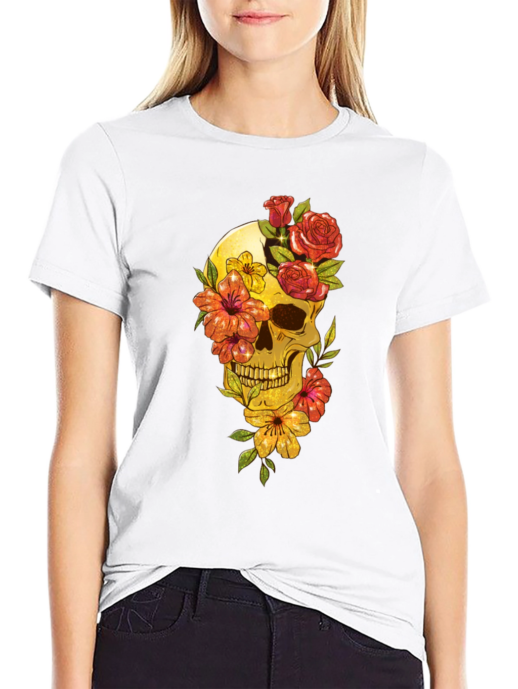 Floral Skull Graphic Tee - Mens Black T-Shirt