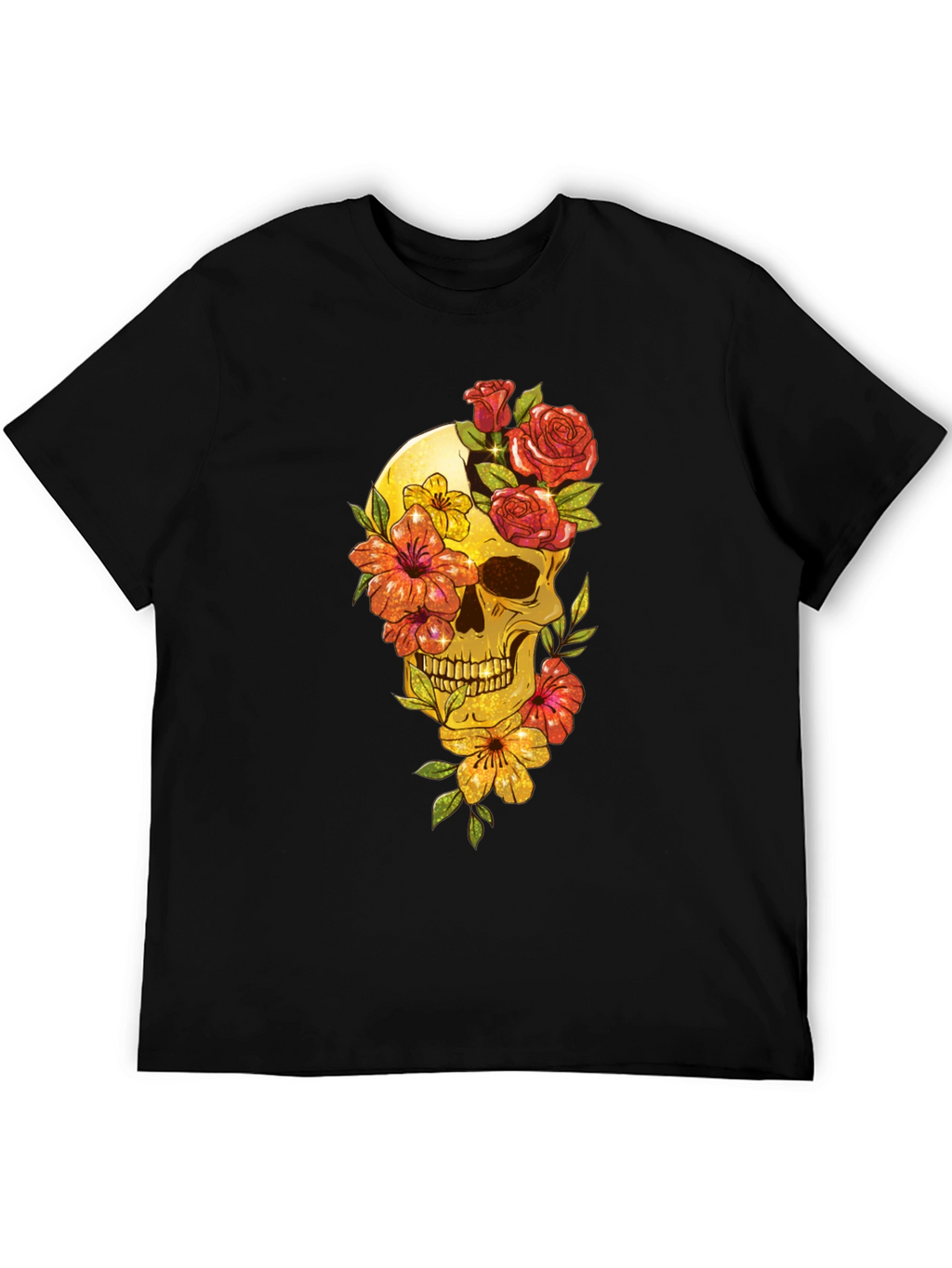 Floral Skull Graphic Tee - Mens Black T-Shirt