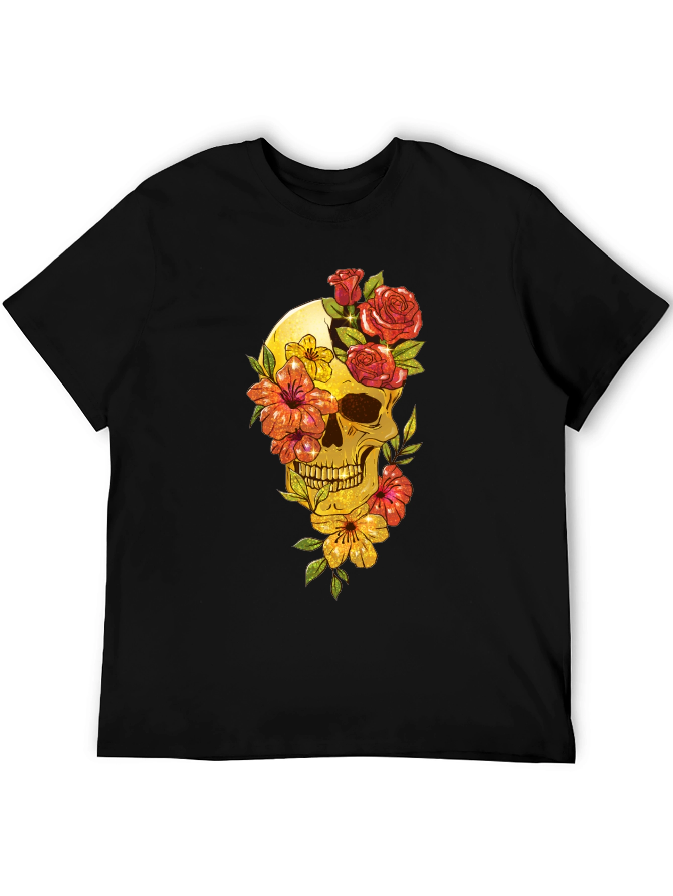 Floral Skull Graphic Tee - Mens Black T-Shirt