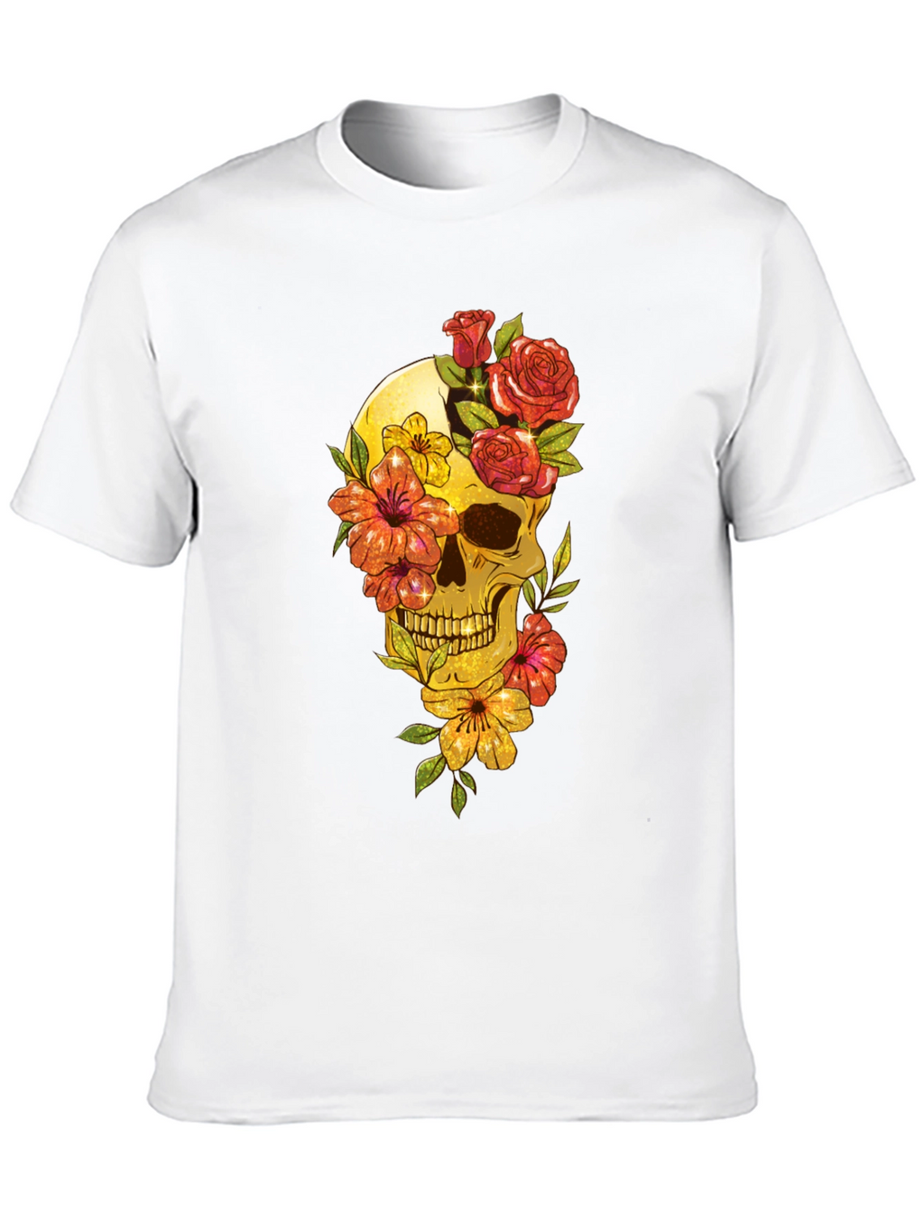 Floral Skull Graphic Tee - Mens Black T-Shirt