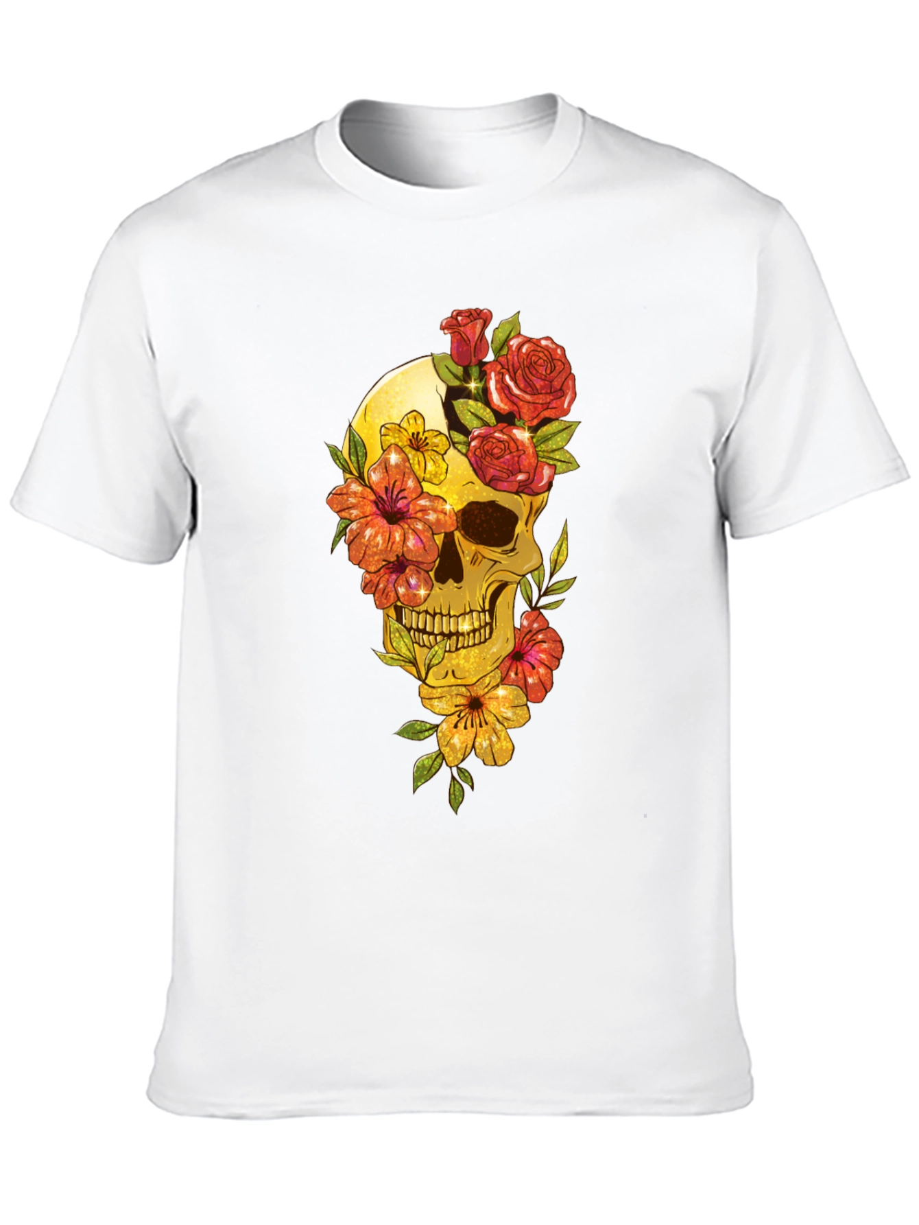 Floral Skull Graphic Tee - Mens Black T-Shirt