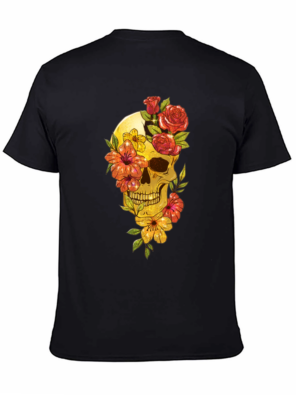 Floral Skull Graphic Tee - Mens Black T-Shirt