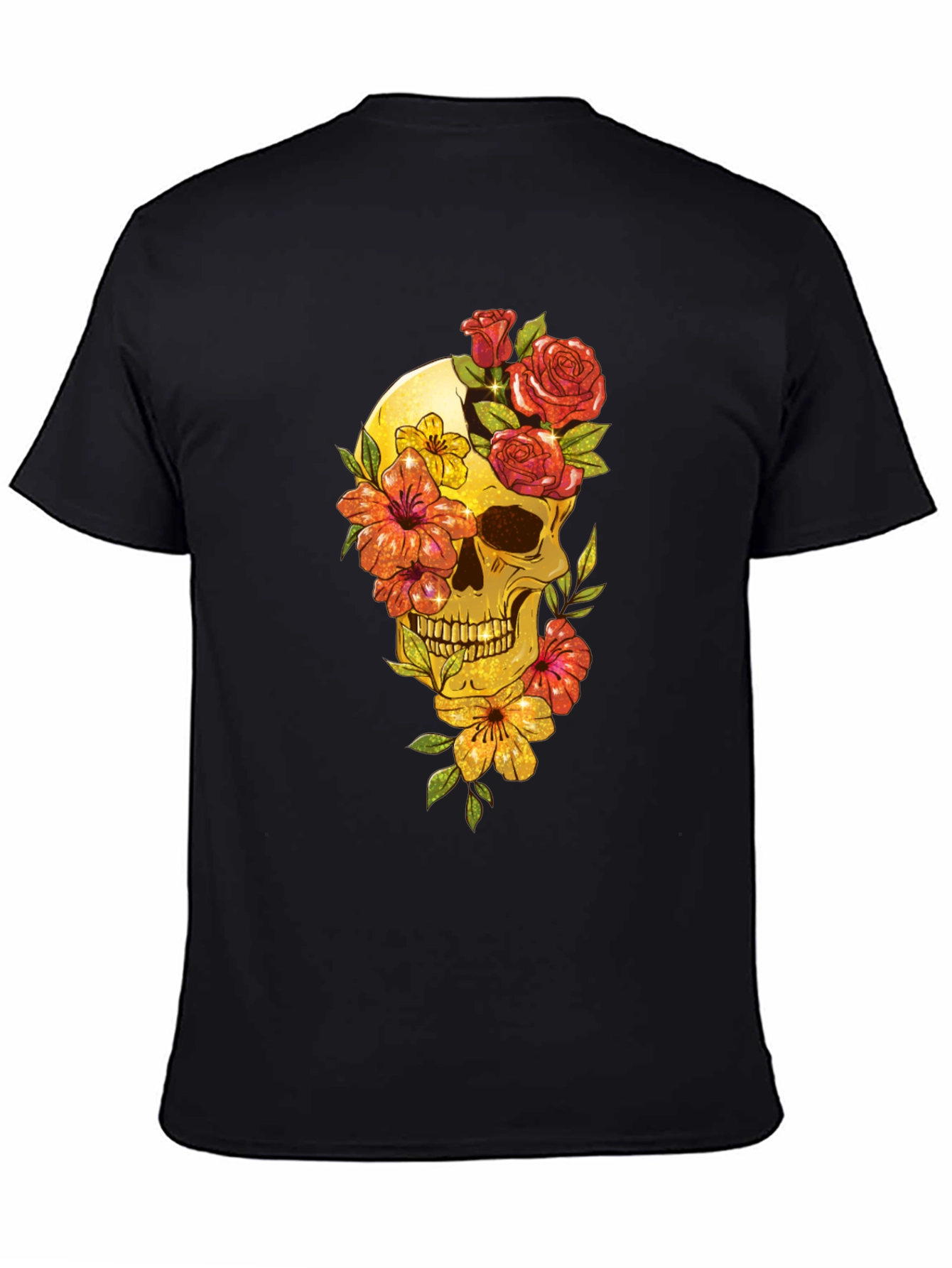 Floral Skull Graphic Tee - Mens Black T-Shirt