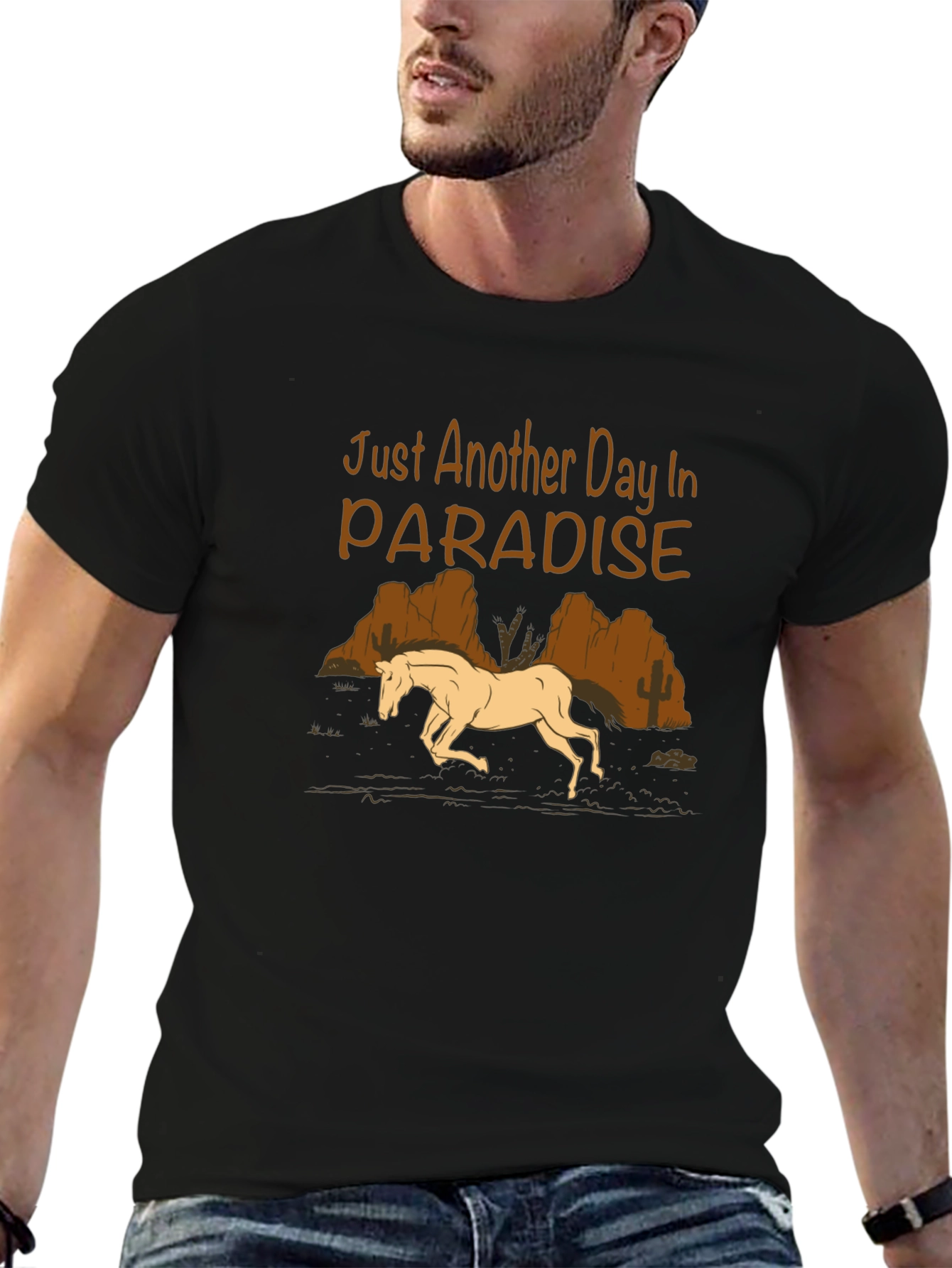 Paradise Horse Graphic Tee - Western Style Black T-Shirt