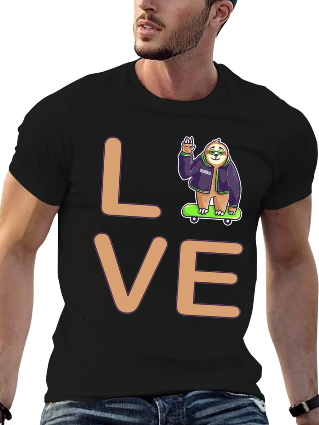 Sloth Skater Love Graphic T-Shirt