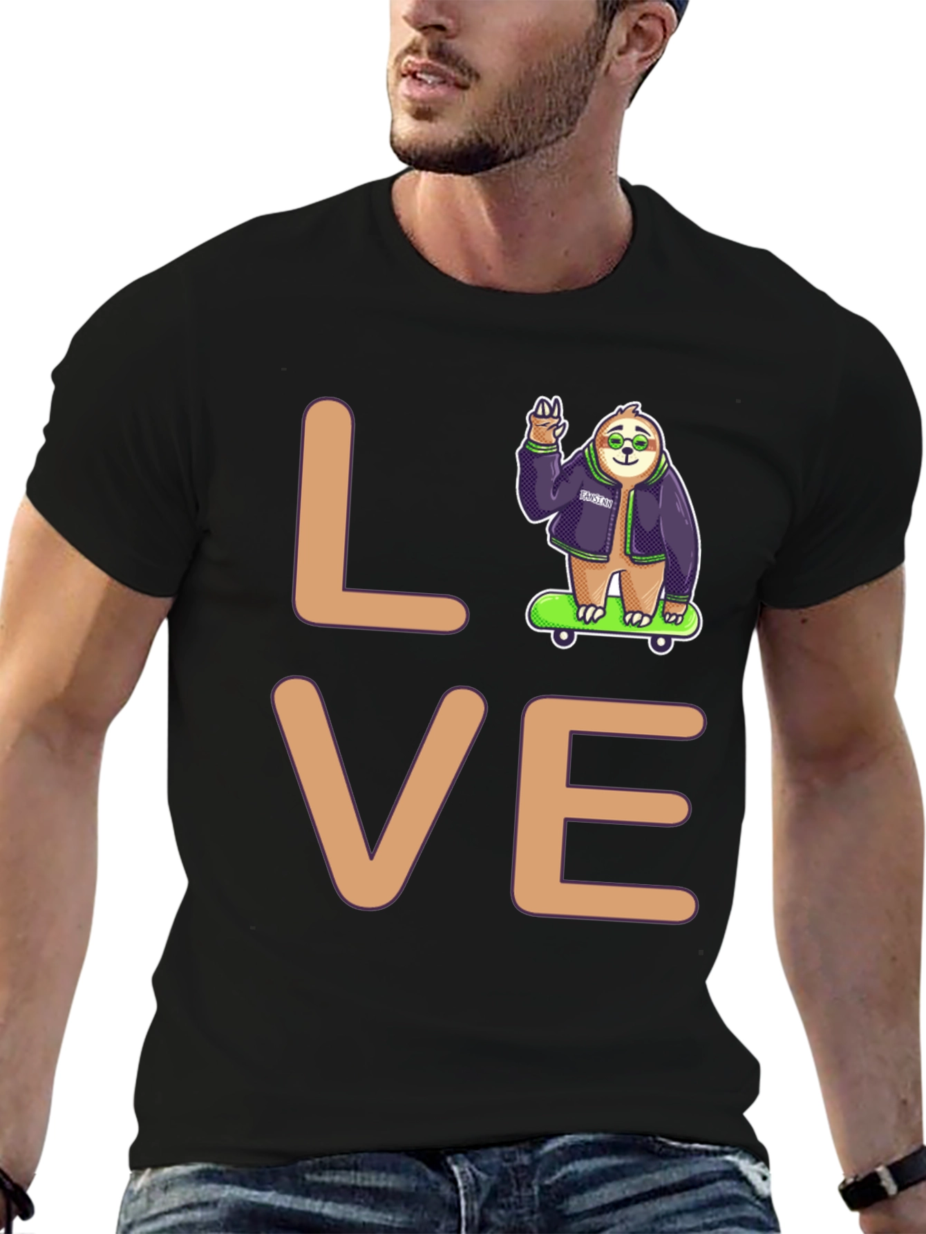 Sloth Skater Love Graphic T-Shirt
