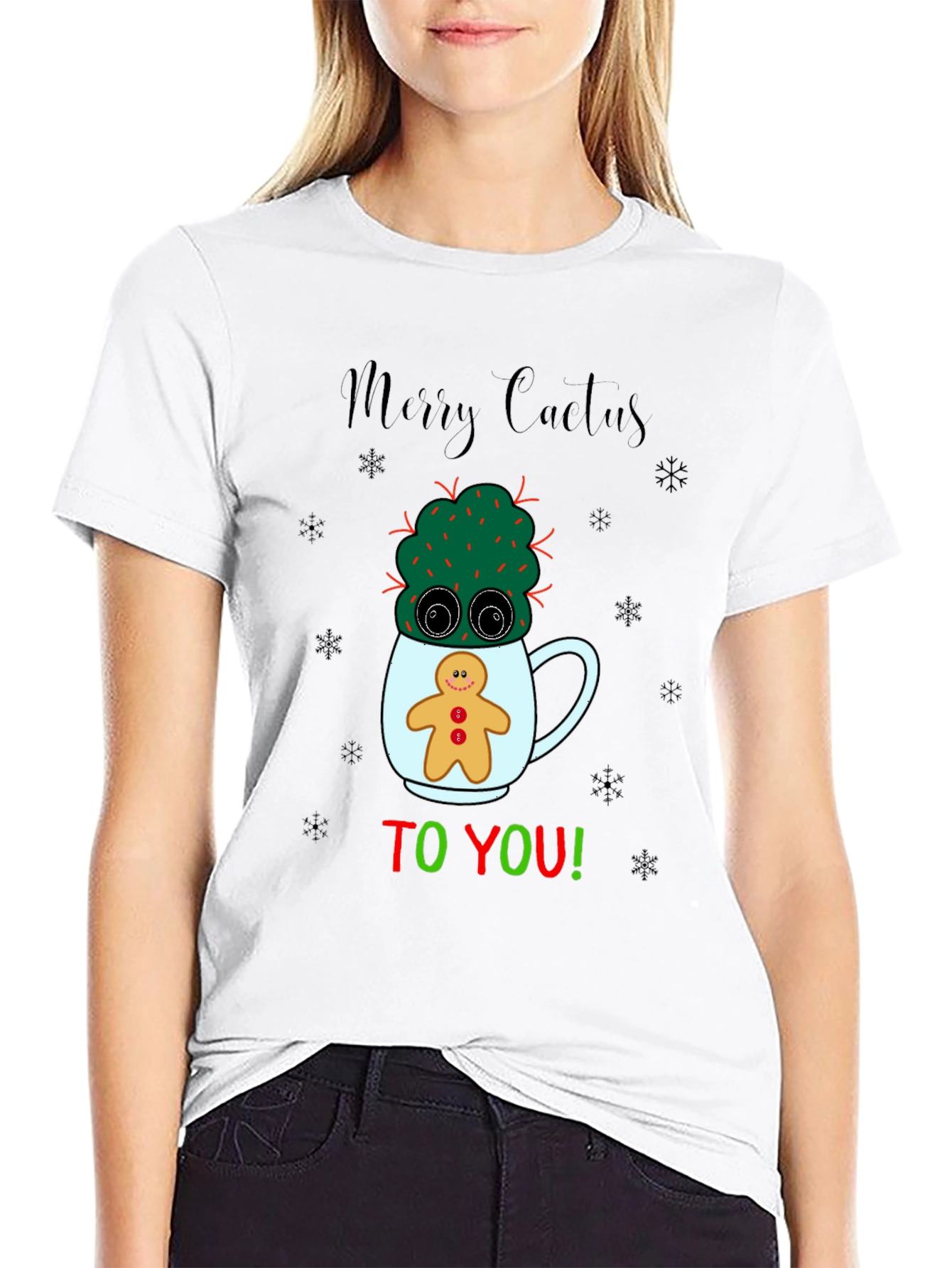 Merry Cactus Christmas Graphic T-Shirt