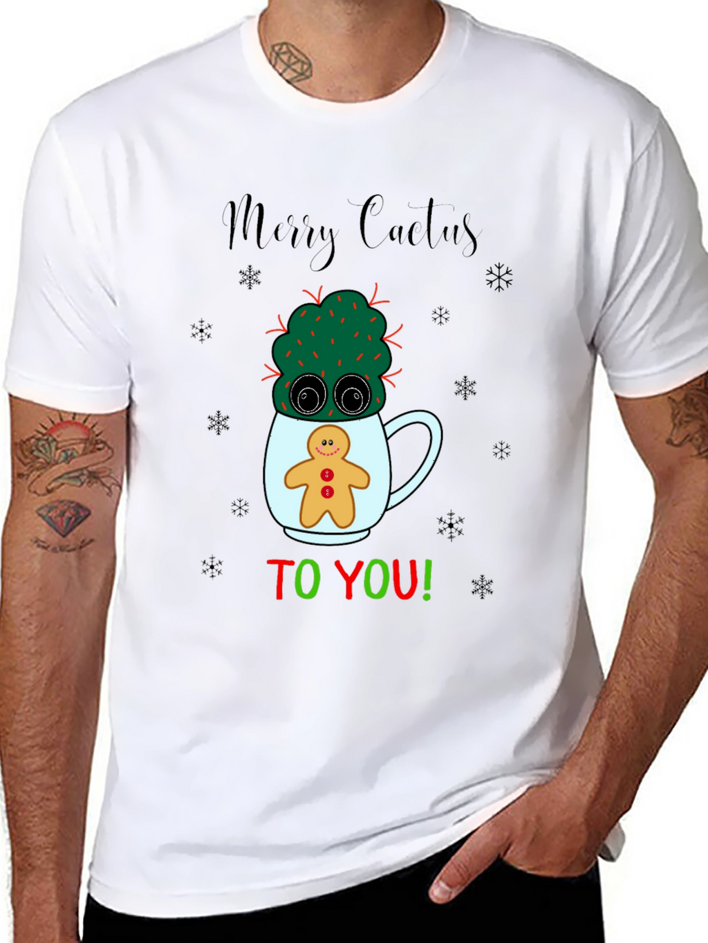 Merry Cactus Christmas Graphic T-Shirt