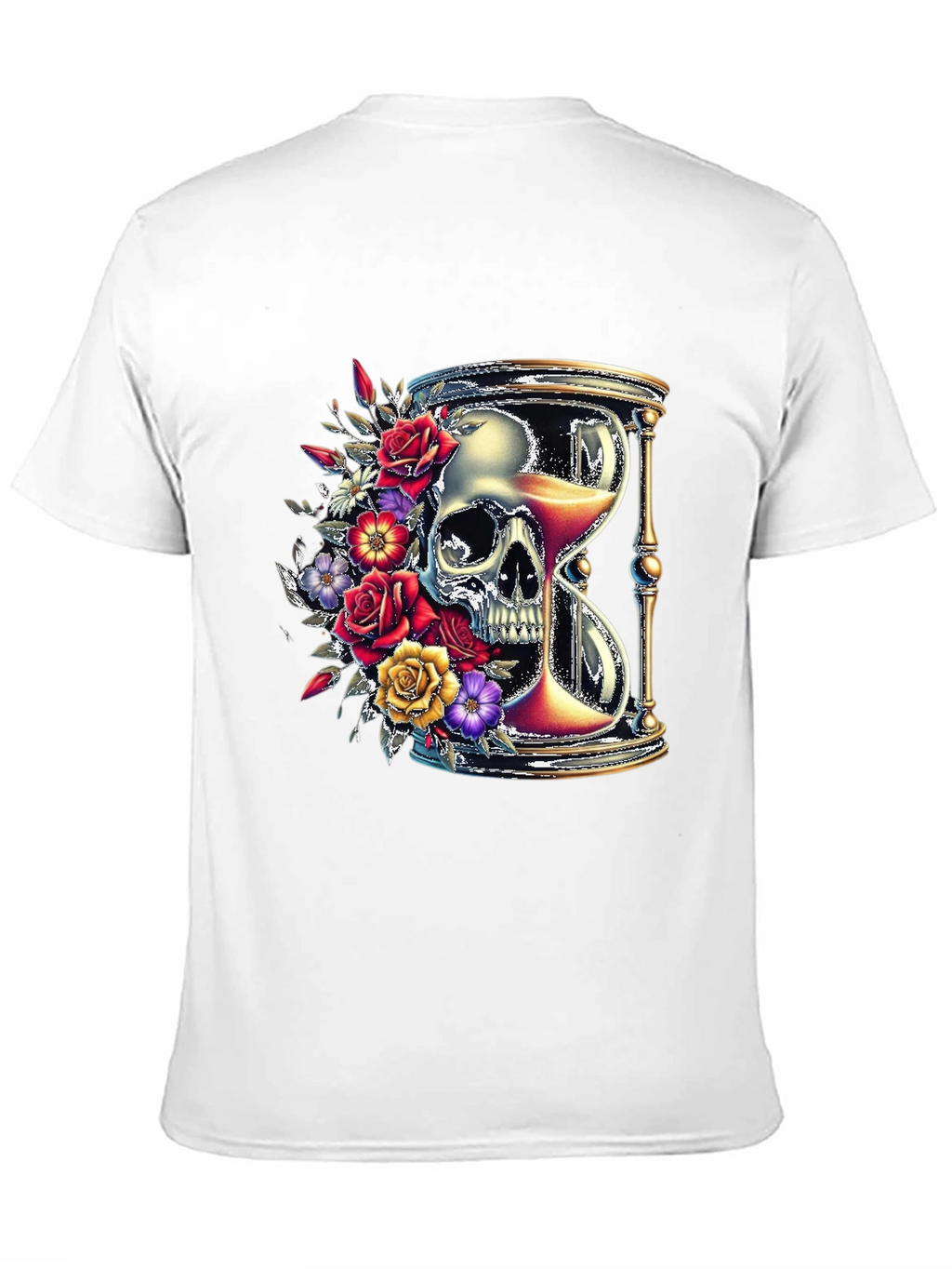 Floral Skull Hourglass Graphic Tee - Unique Design