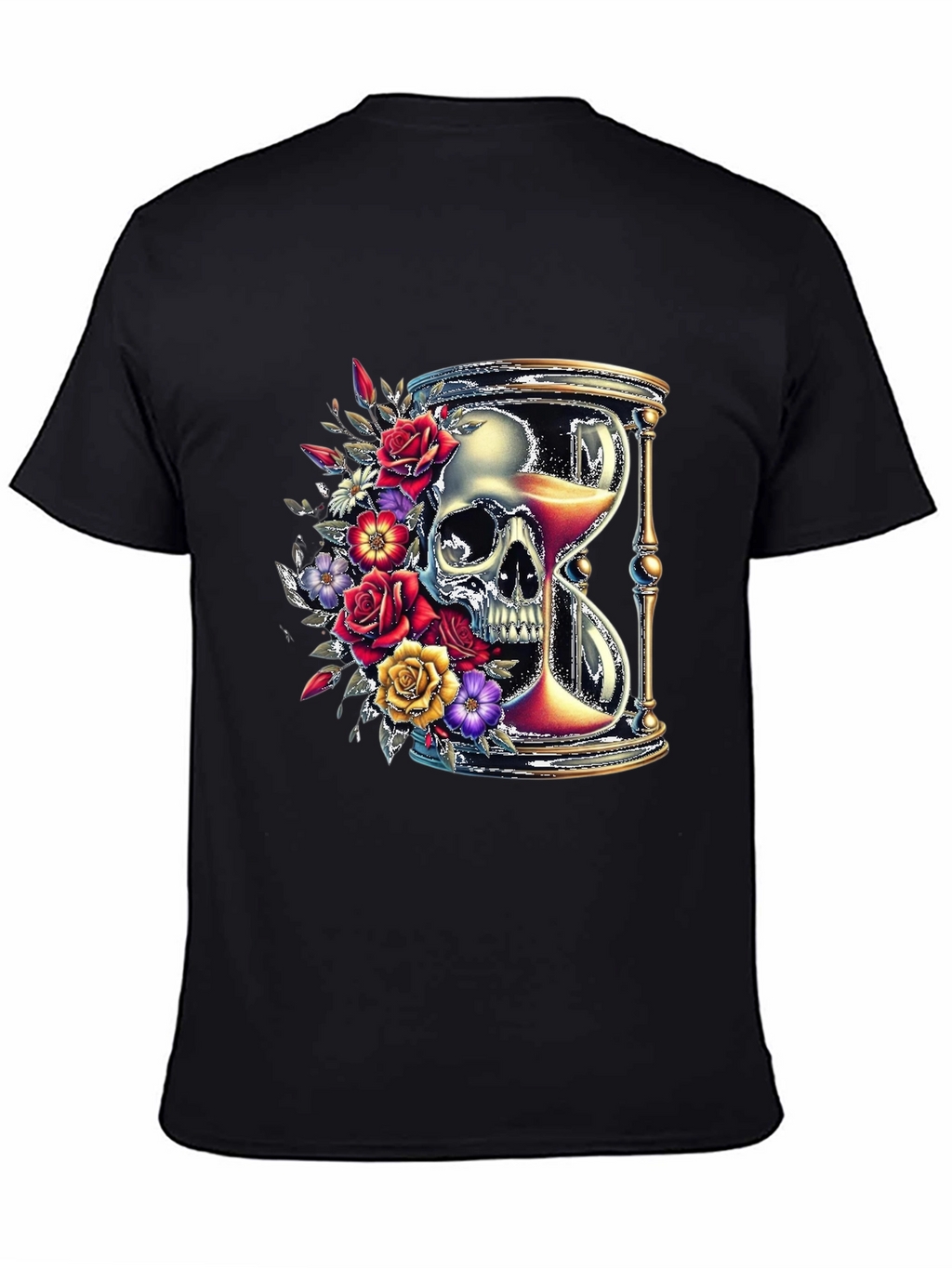 Floral Skull Hourglass Graphic Tee - Unique Design