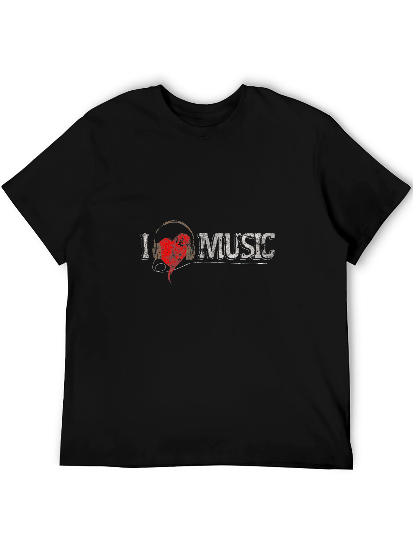 I Love Music Graphic Tee - Black Cotton Blend T-Shirt