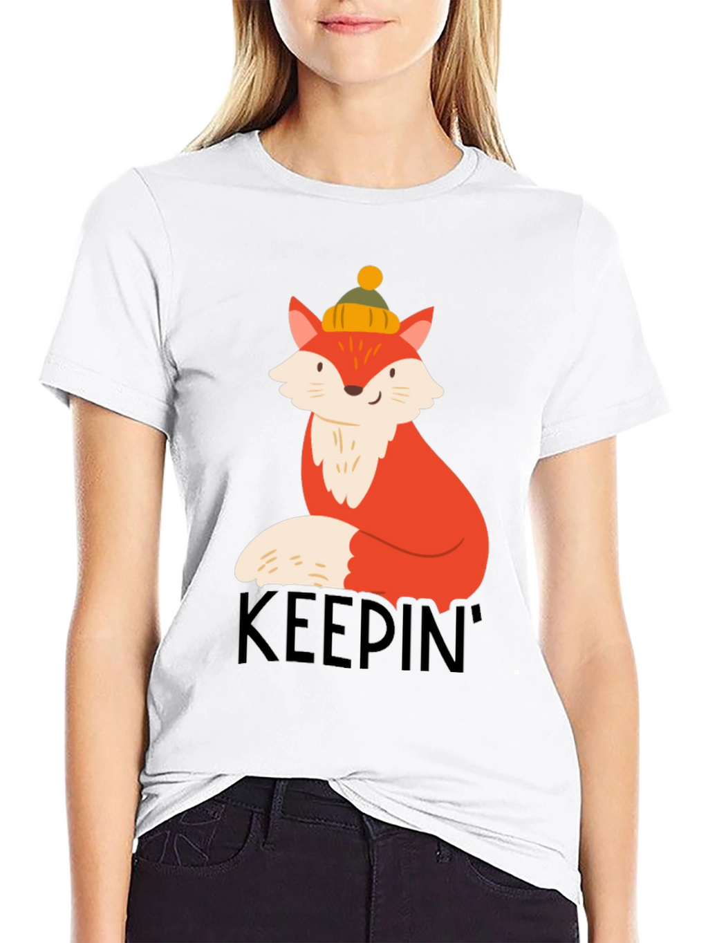 Keepin Cozy Fox Graphic Tee - Black Crew Neck