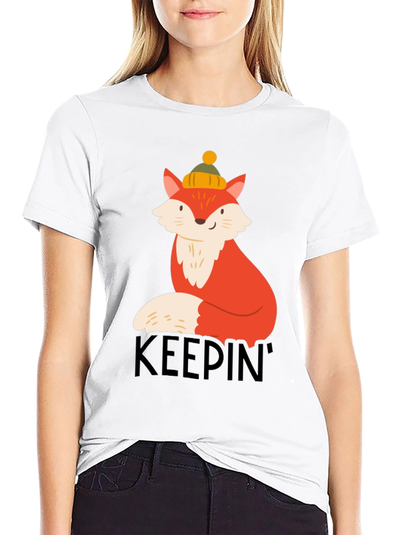 Keepin Cozy Fox Graphic Tee - Black Crew Neck