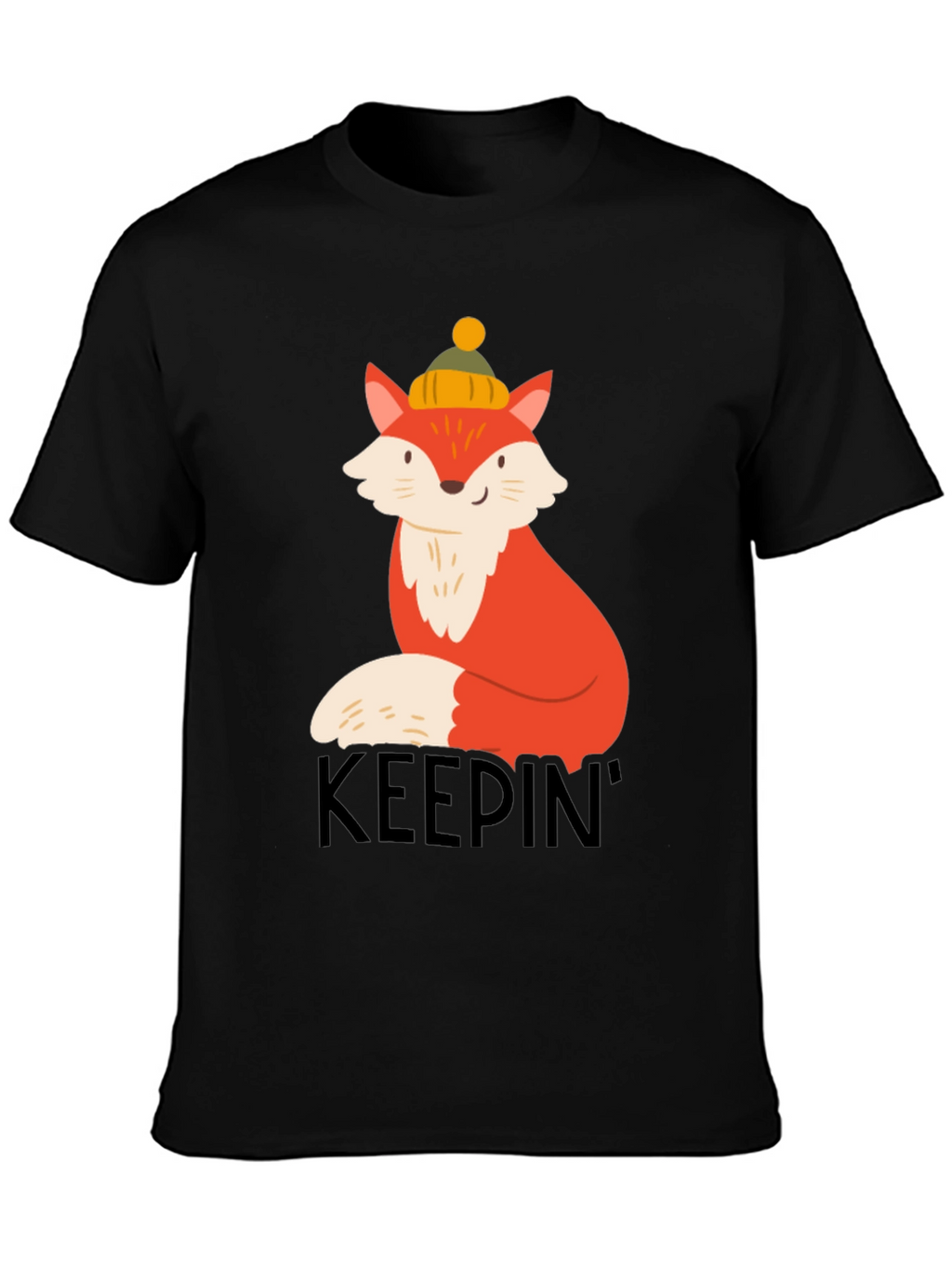 Keepin Cozy Fox Graphic Tee - Black Crew Neck