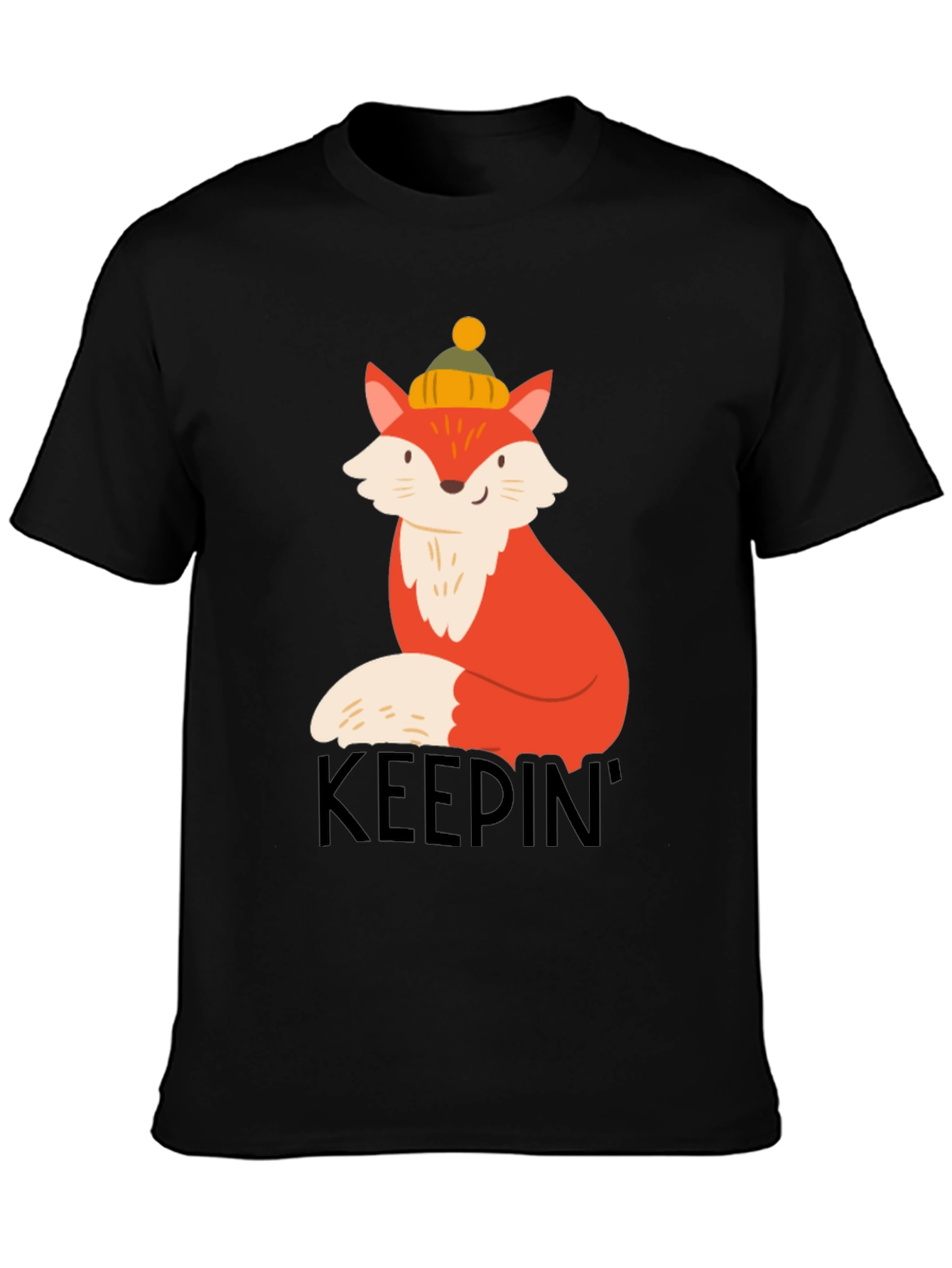 Keepin Cozy Fox Graphic Tee - Black Crew Neck