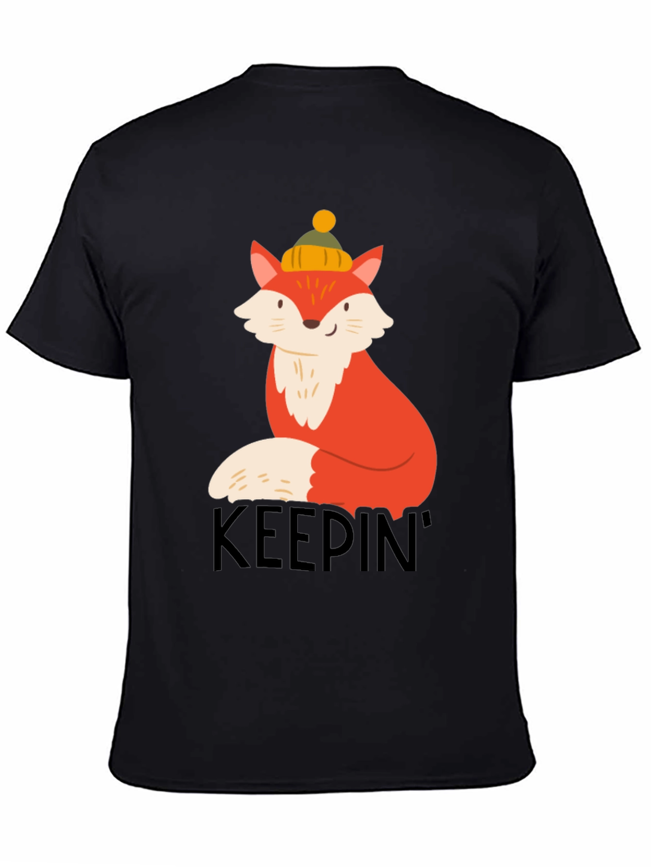 Keepin Cozy Fox Graphic Tee - Black Crew Neck