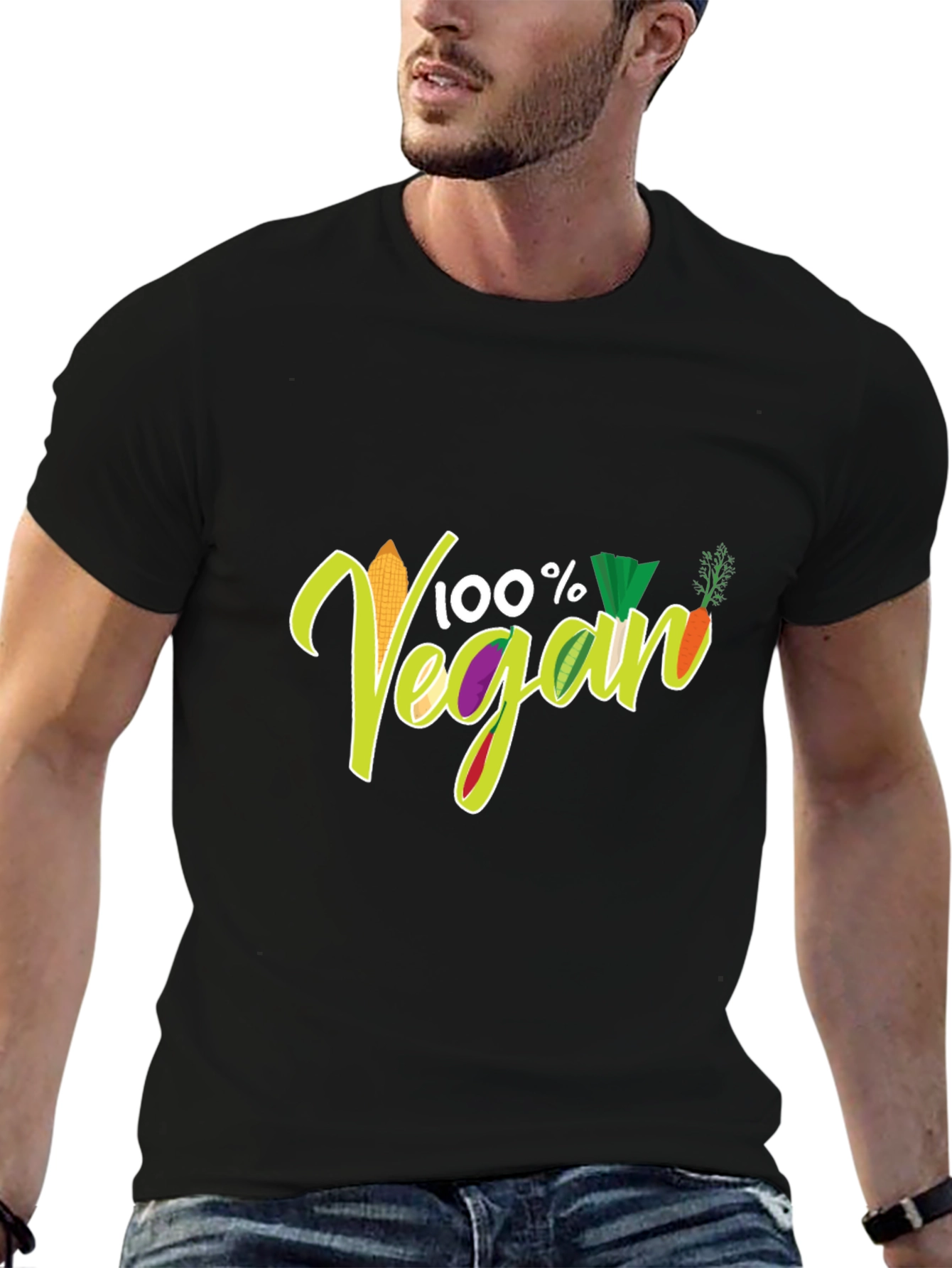 100% Vegan T-Shirt Black Cotton Tee