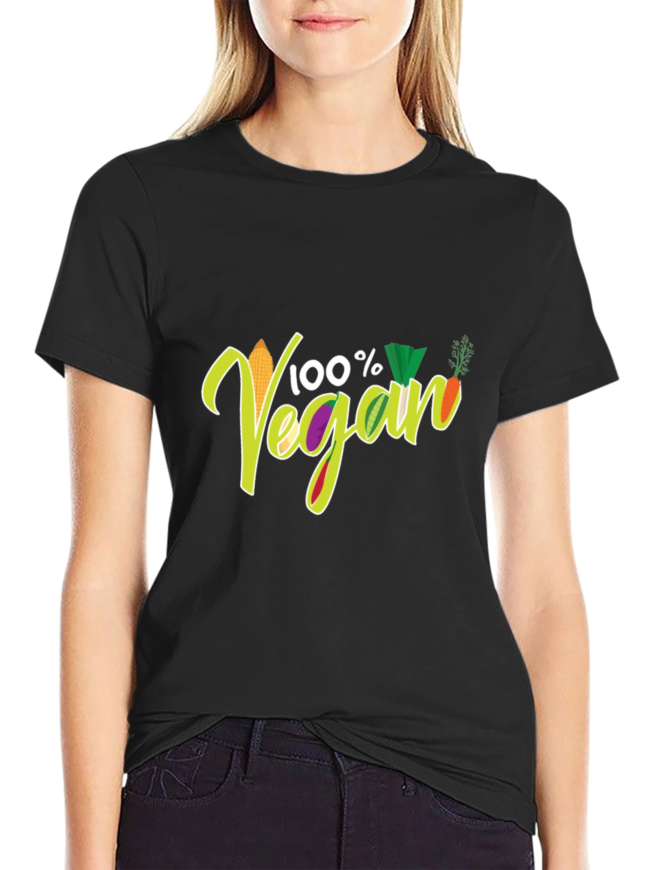 100% Vegan T-Shirt Black Cotton Tee