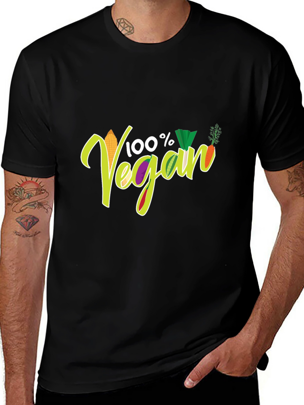 100% Vegan T-Shirt Black Cotton Tee