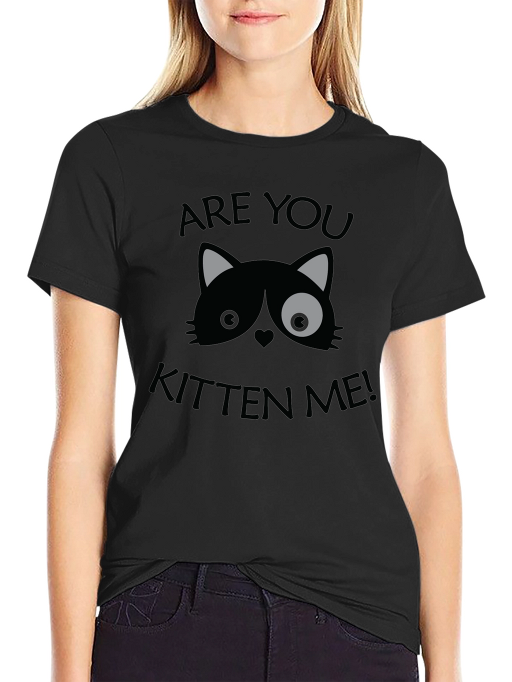 Are You Kitten Me! Graphic Print Crew Neck T-Shirt