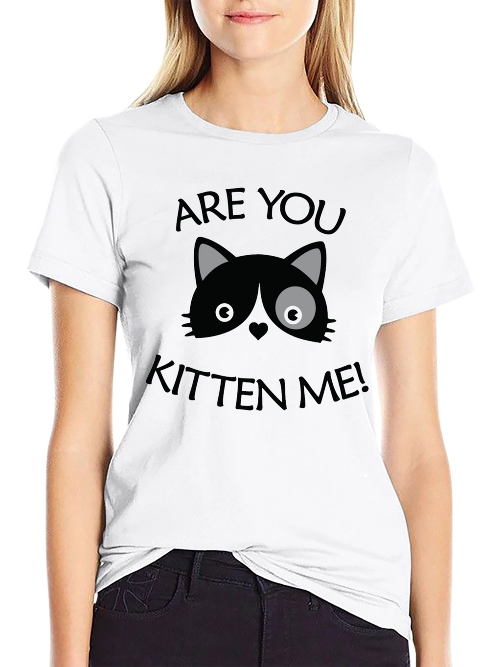 Are You Kitten Me! Graphic Print Crew Neck T-Shirt