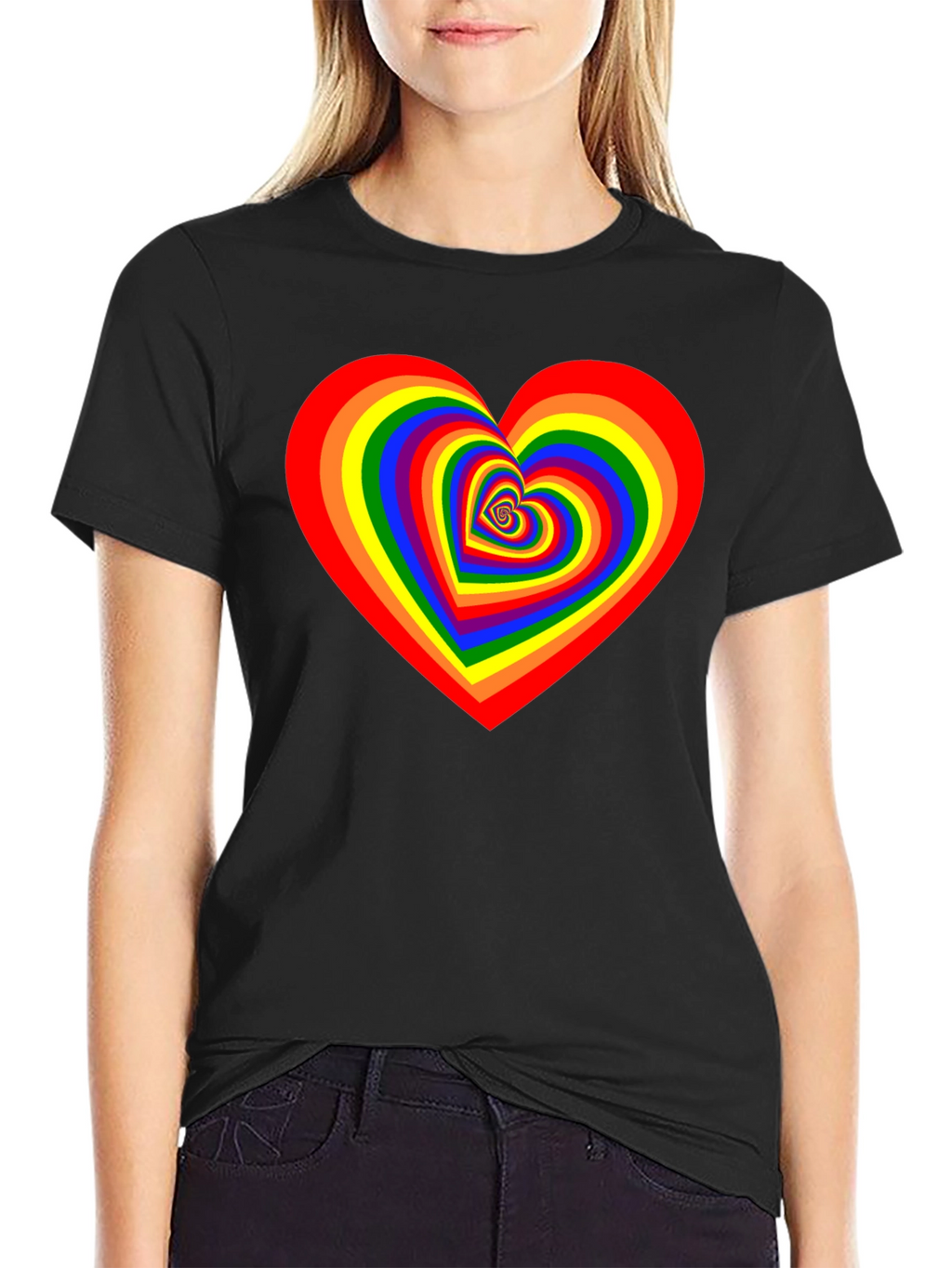 Rainbow Heart Graphic Black T-Shirt
