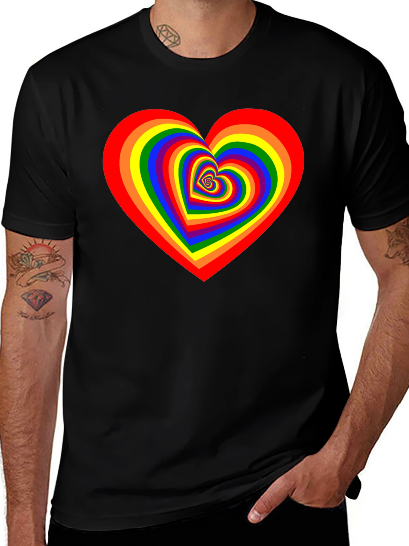 Rainbow Heart Graphic Black T-Shirt