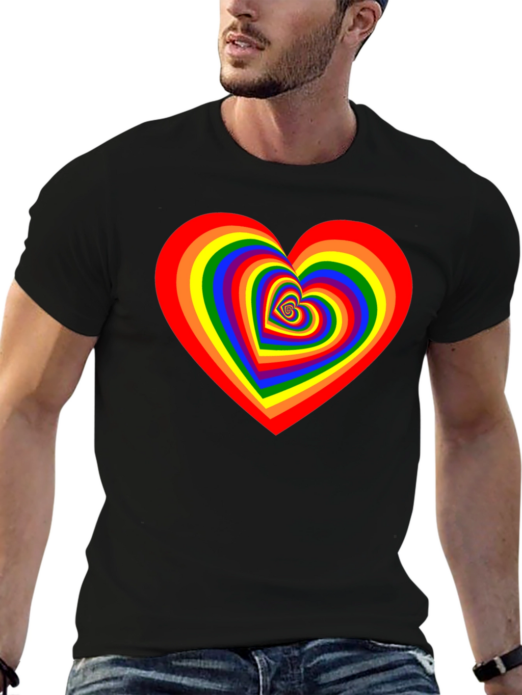 Rainbow Heart Graphic Black T-Shirt