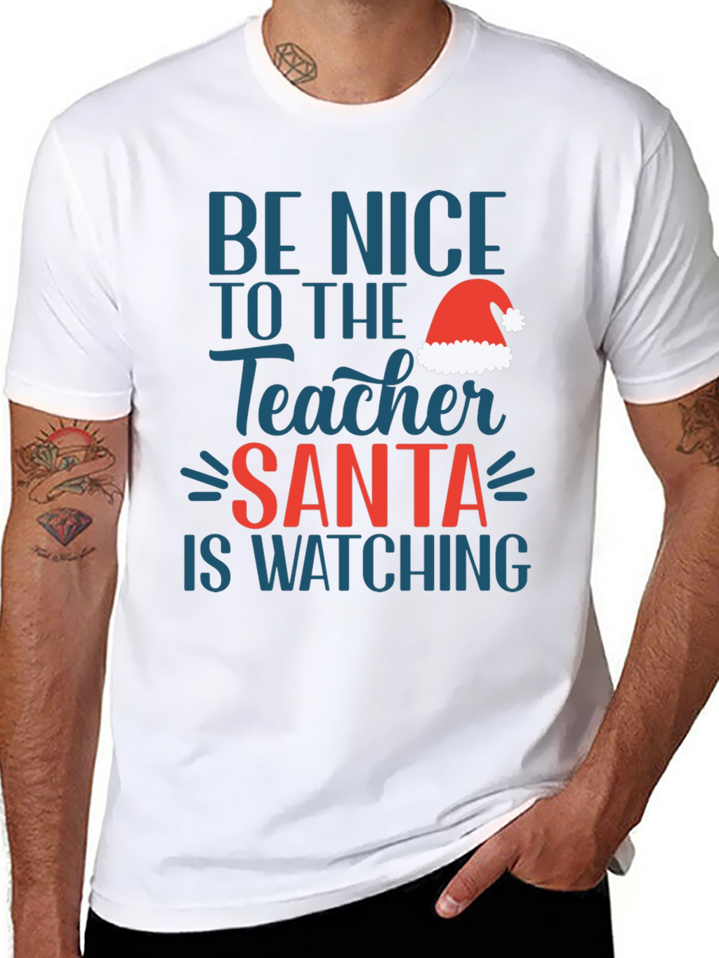Be Nice Teacher Santa Watching T-Shirt