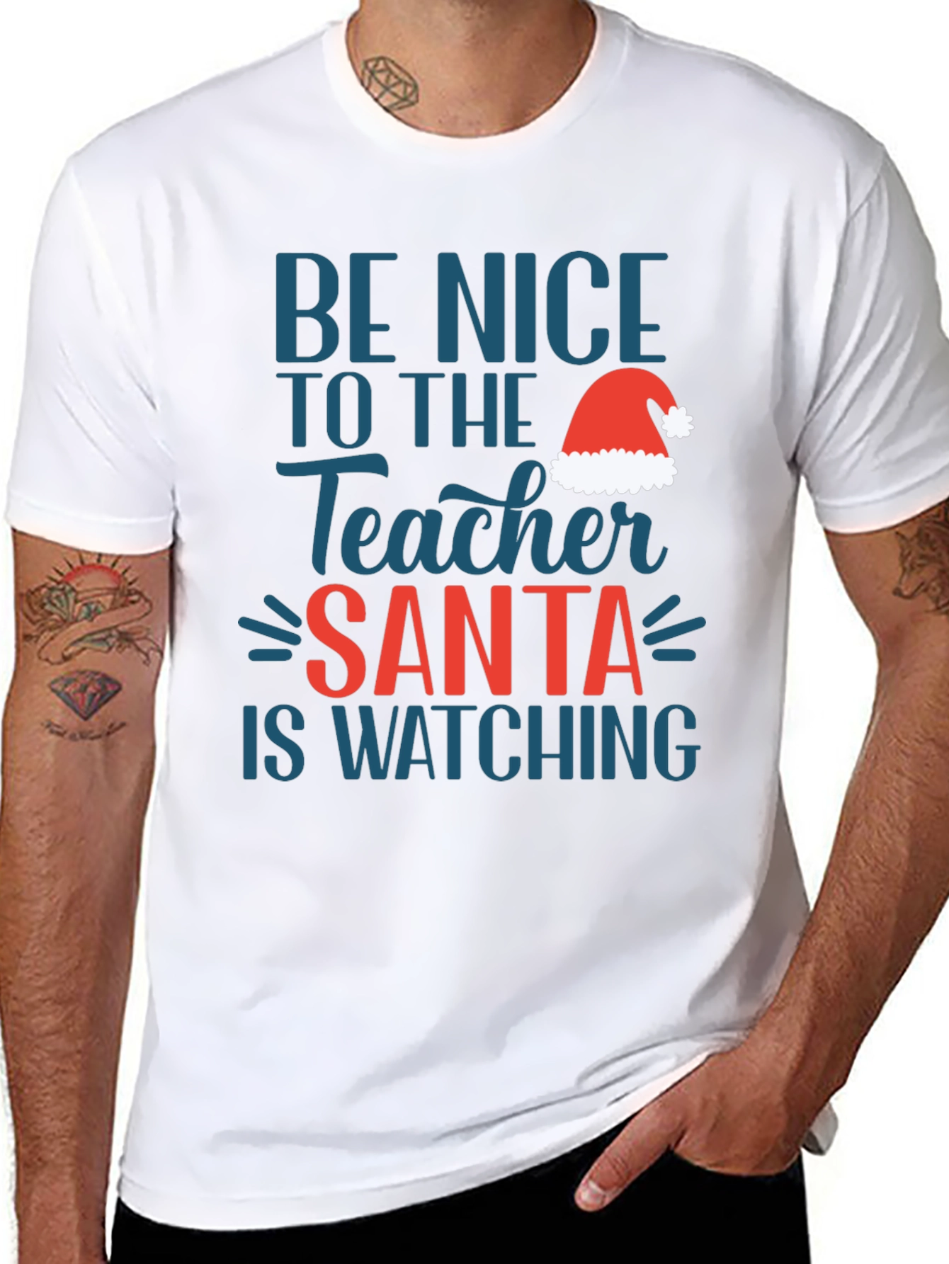 Be Nice Teacher Santa Watching T-Shirt