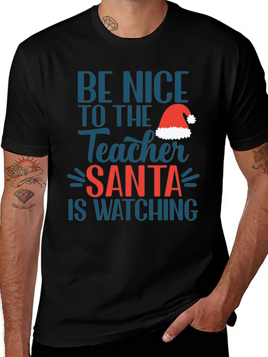 Be Nice Teacher Santa Watching T-Shirt