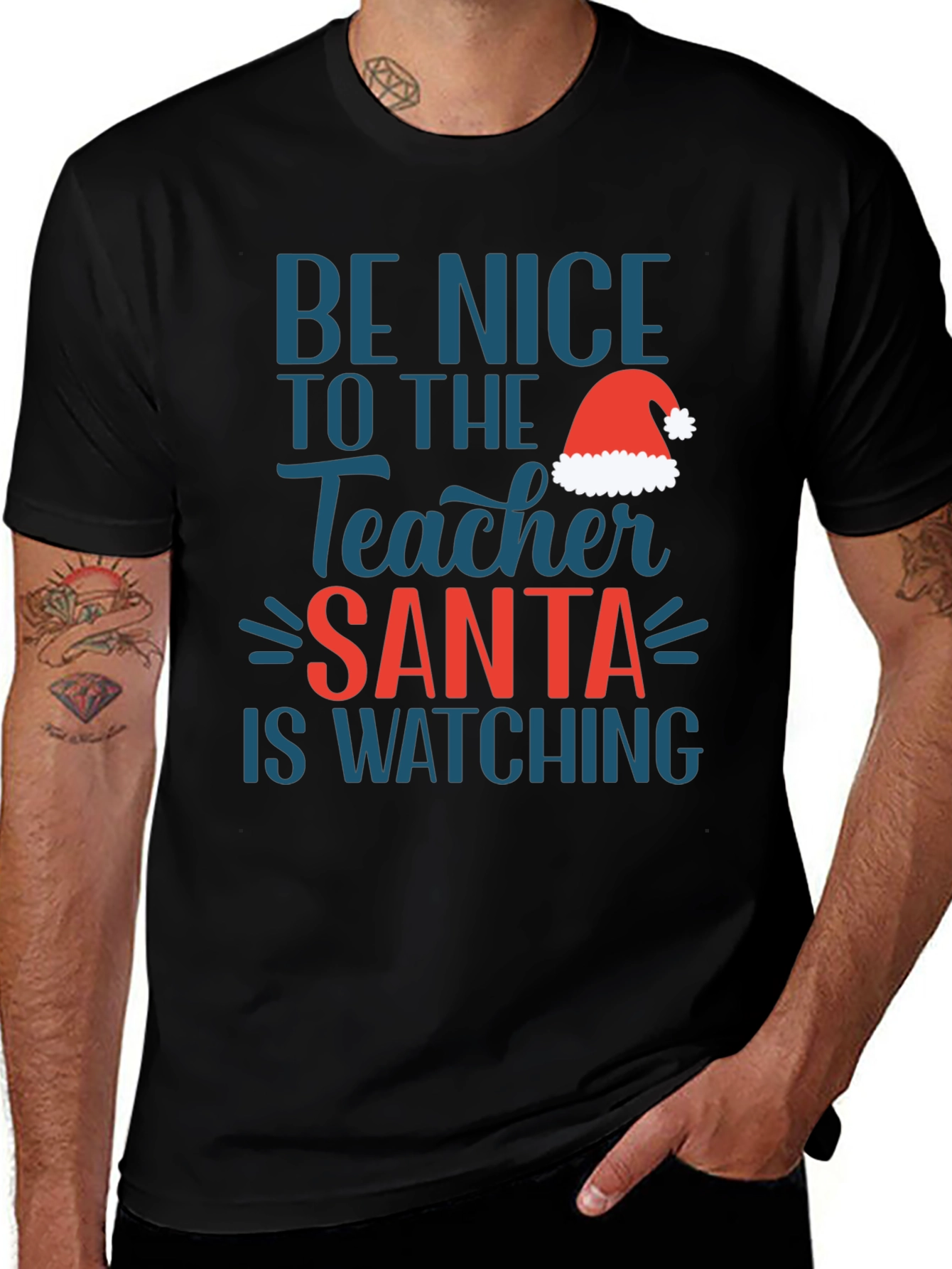 Be Nice Teacher Santa Watching T-Shirt