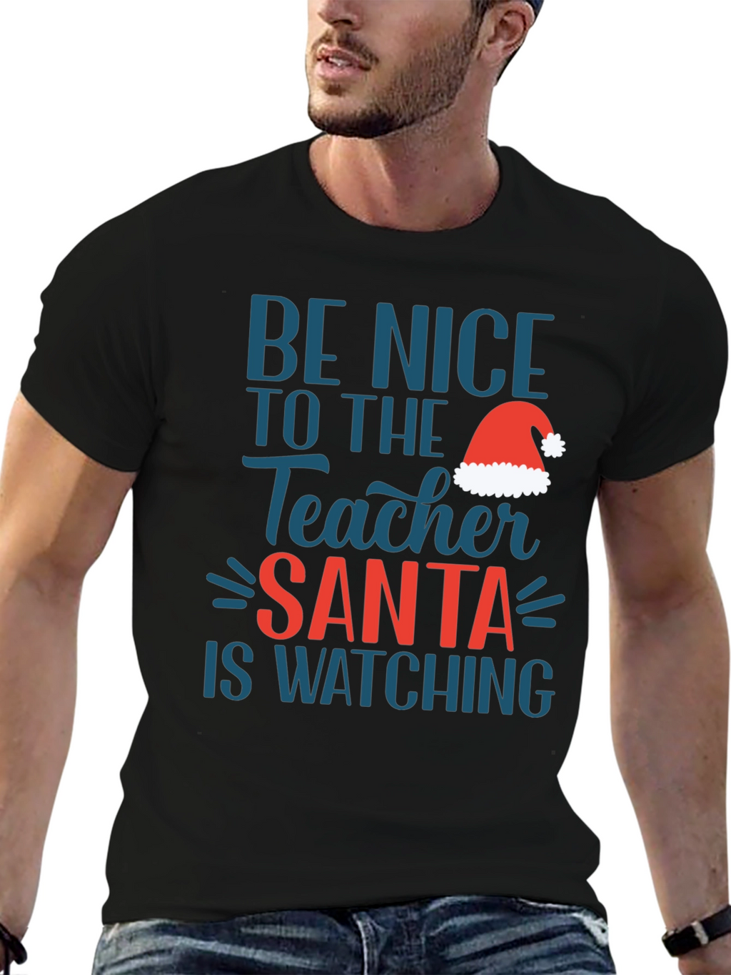 Be Nice Teacher Santa Watching T-Shirt