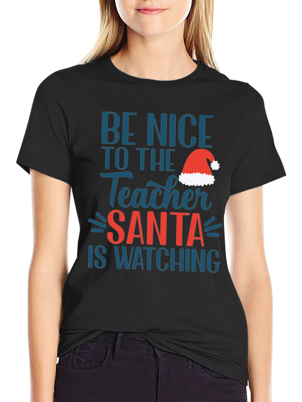 Be Nice Teacher Santa Watching T-Shirt