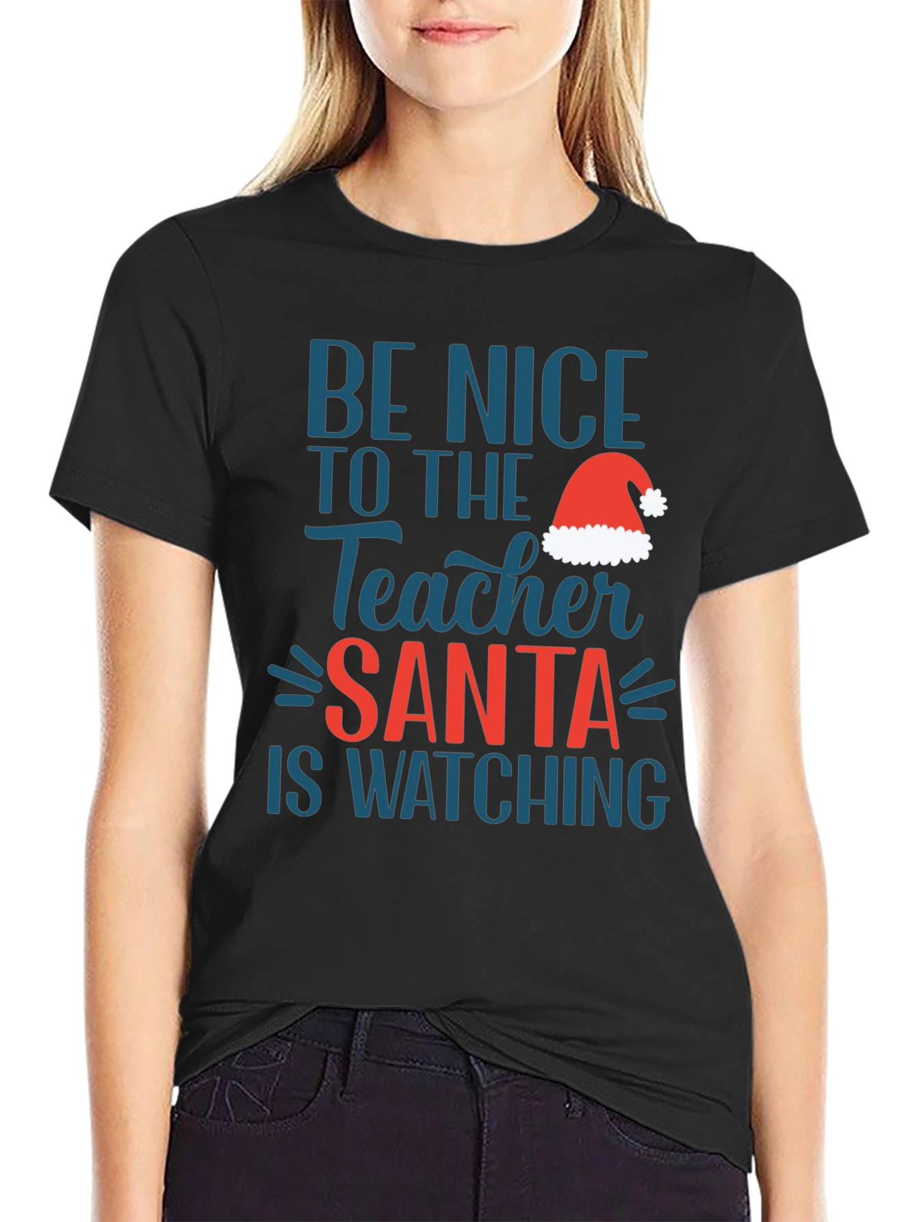 Be Nice Teacher Santa Watching T-Shirt