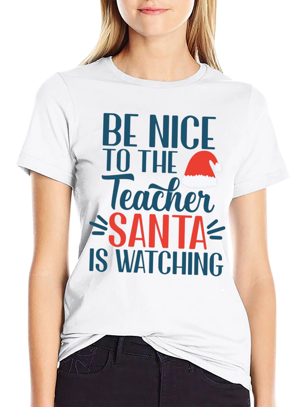 Be Nice Teacher Santa Watching T-Shirt