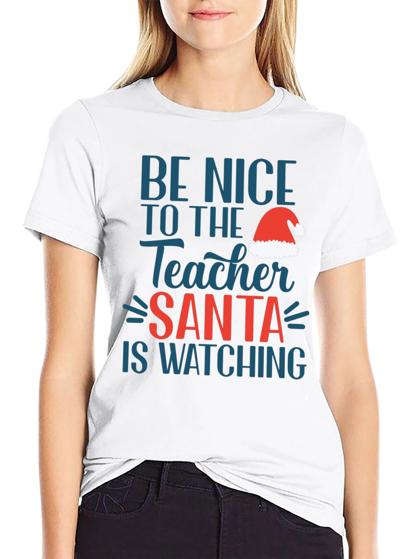 Be Nice Teacher Santa Watching T-Shirt