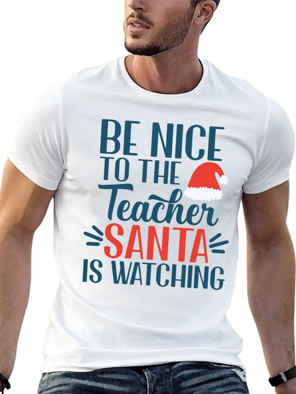 Be Nice Teacher Santa Watching T-Shirt