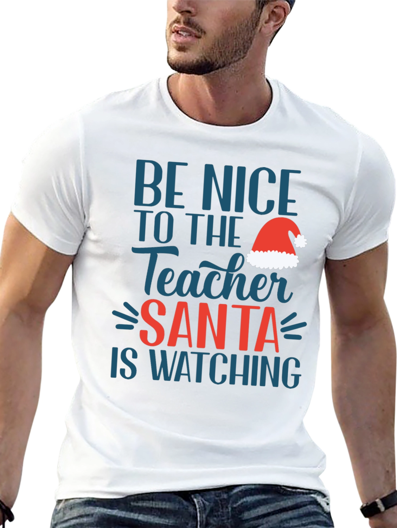 Be Nice Teacher Santa Watching T-Shirt