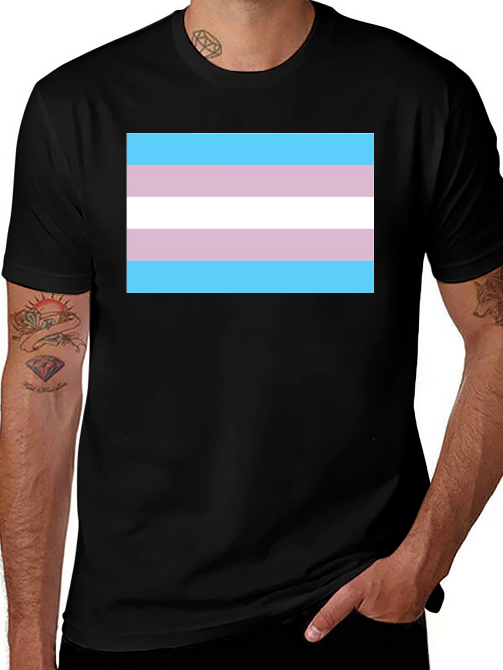 Transgender Pride Flag Graphic Tee - Black