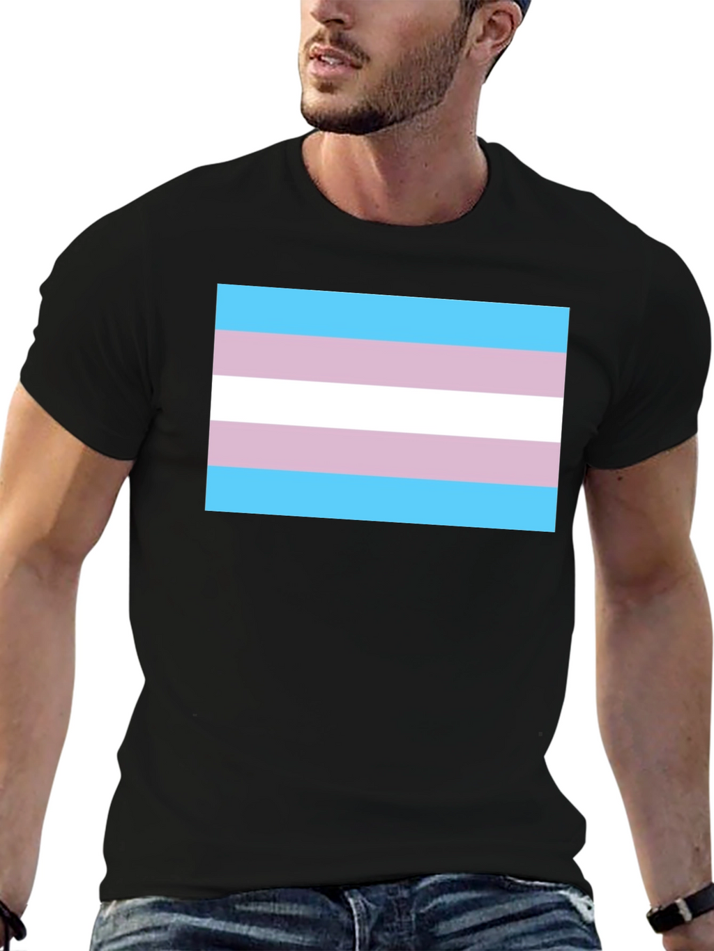 Transgender Pride Flag Graphic Tee - Black