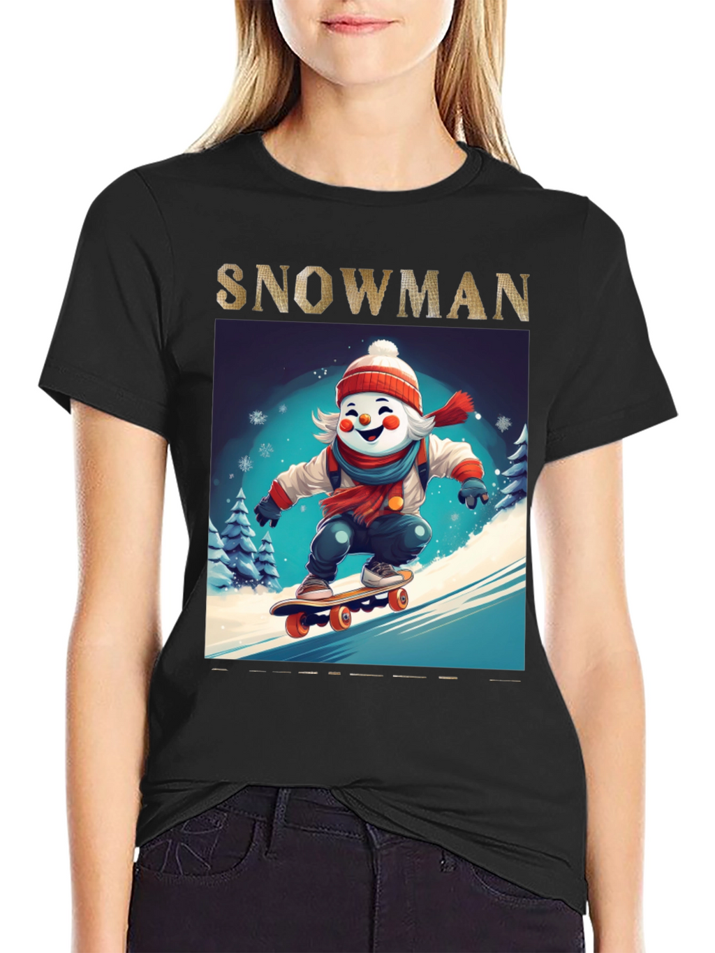 Snowman Skateboarder Graphic Tee