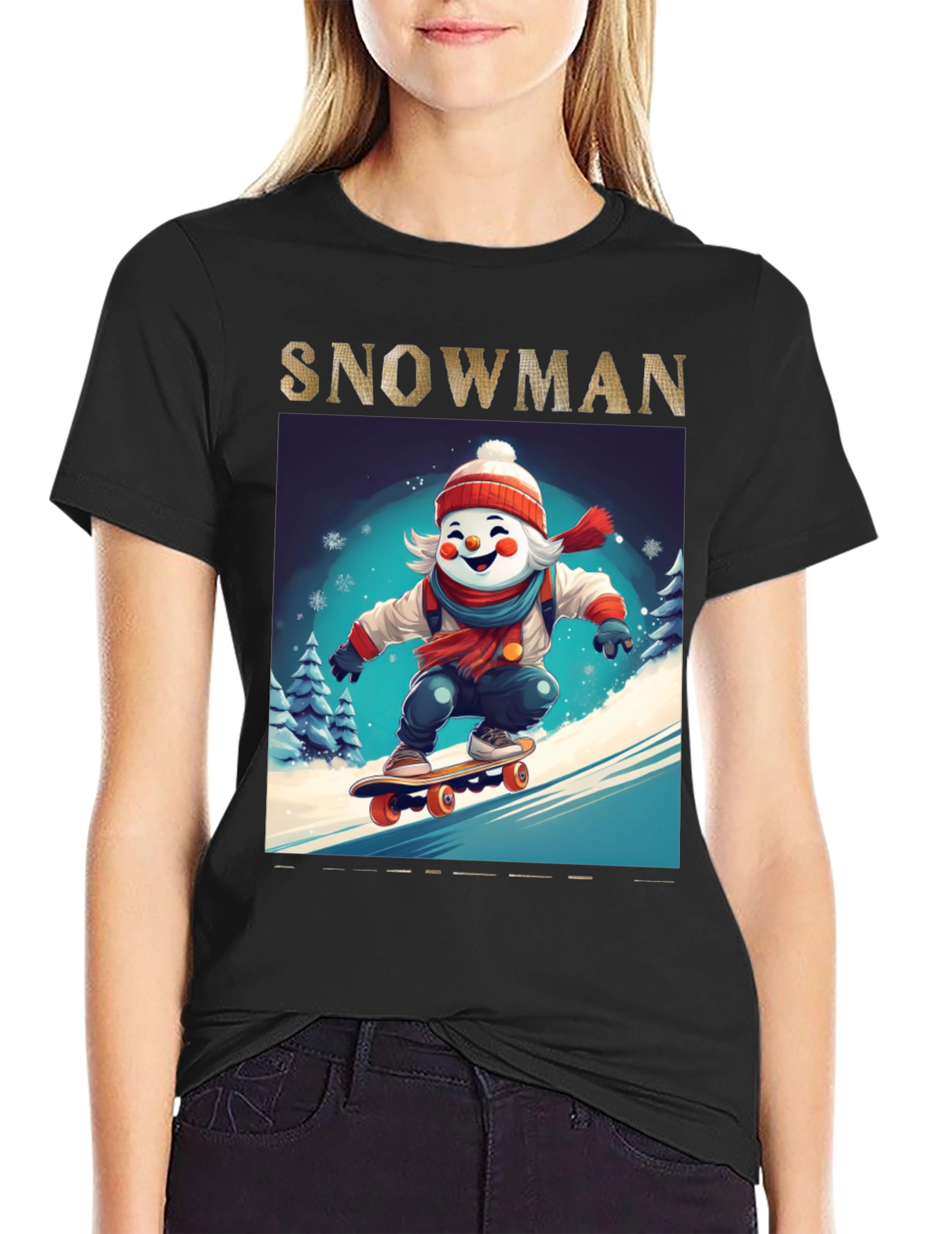Snowman Skateboarder Graphic Tee