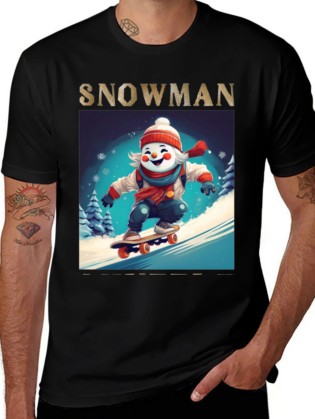 Snowman Skateboarder Graphic Tee