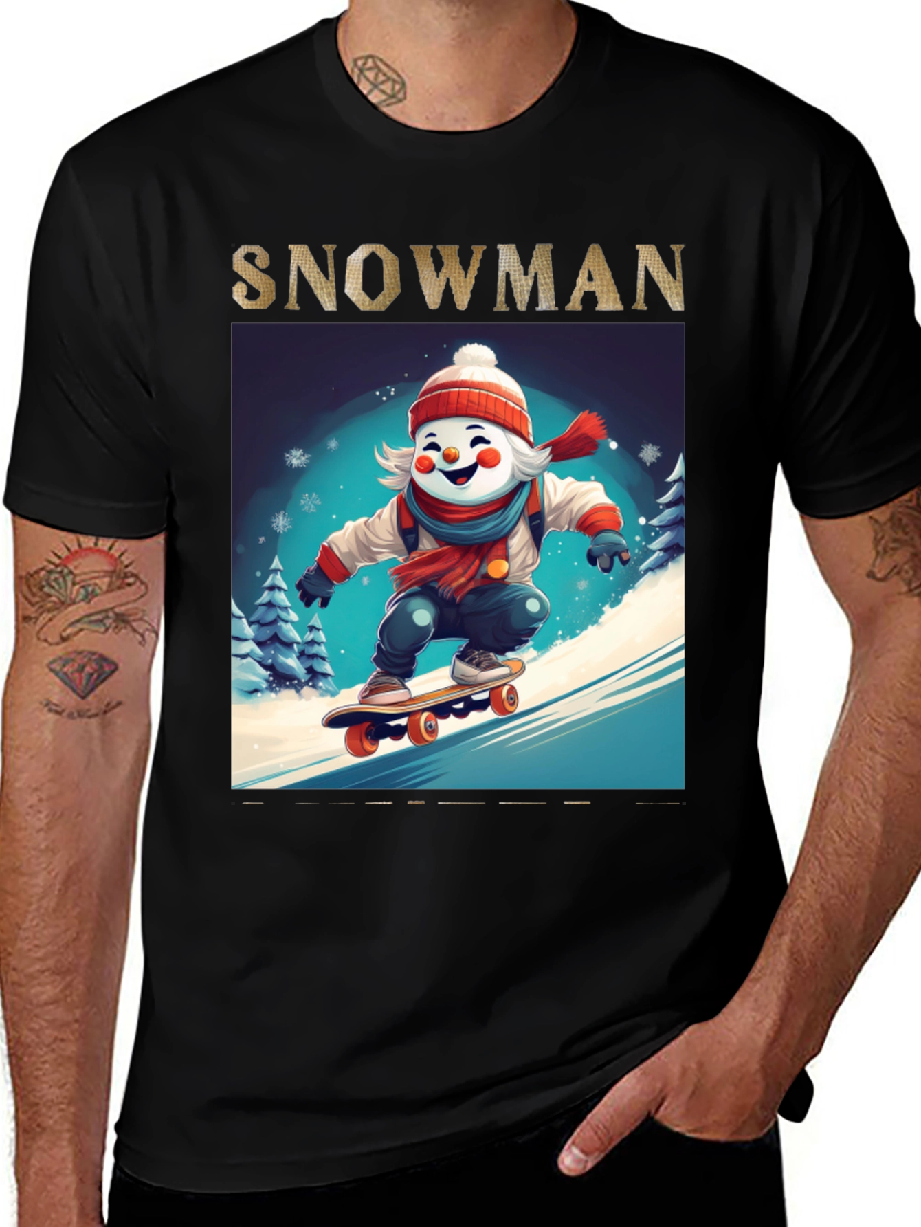 Snowman Skateboarder Graphic Tee