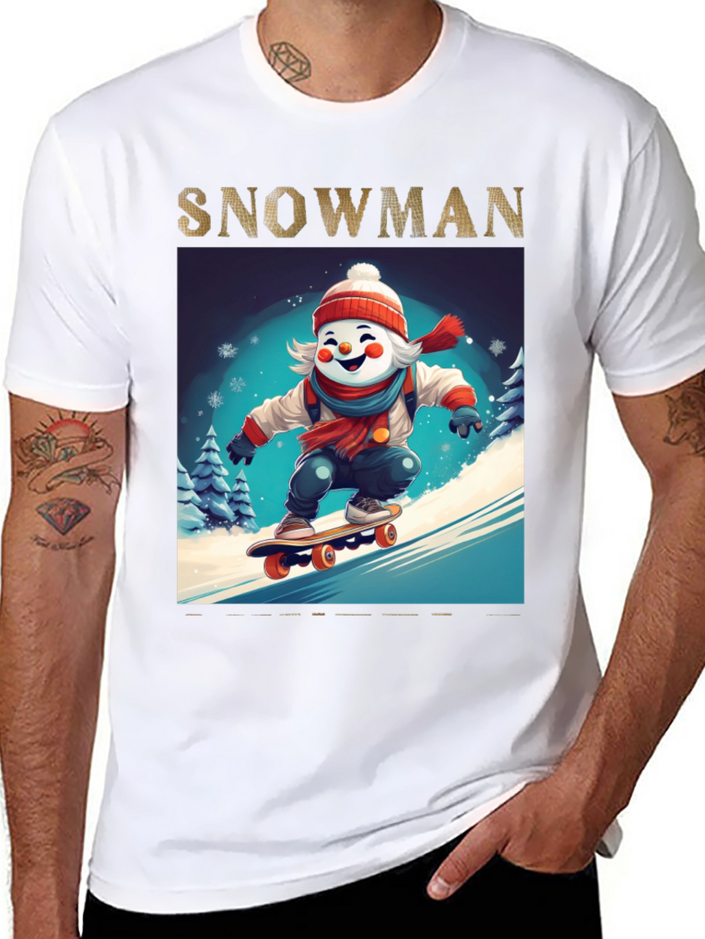Snowman Skateboarder Graphic Tee